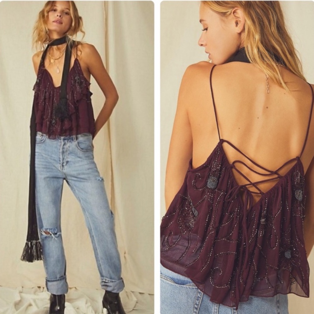Free People Beaded boho layered tank top